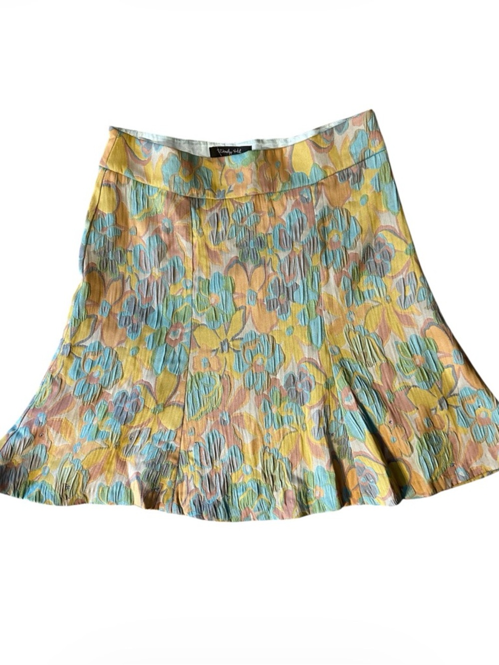 Wendy Hil Floral A-Line Skirt in Yellow & Blue. Size 6. 32” Waist  21” Length
